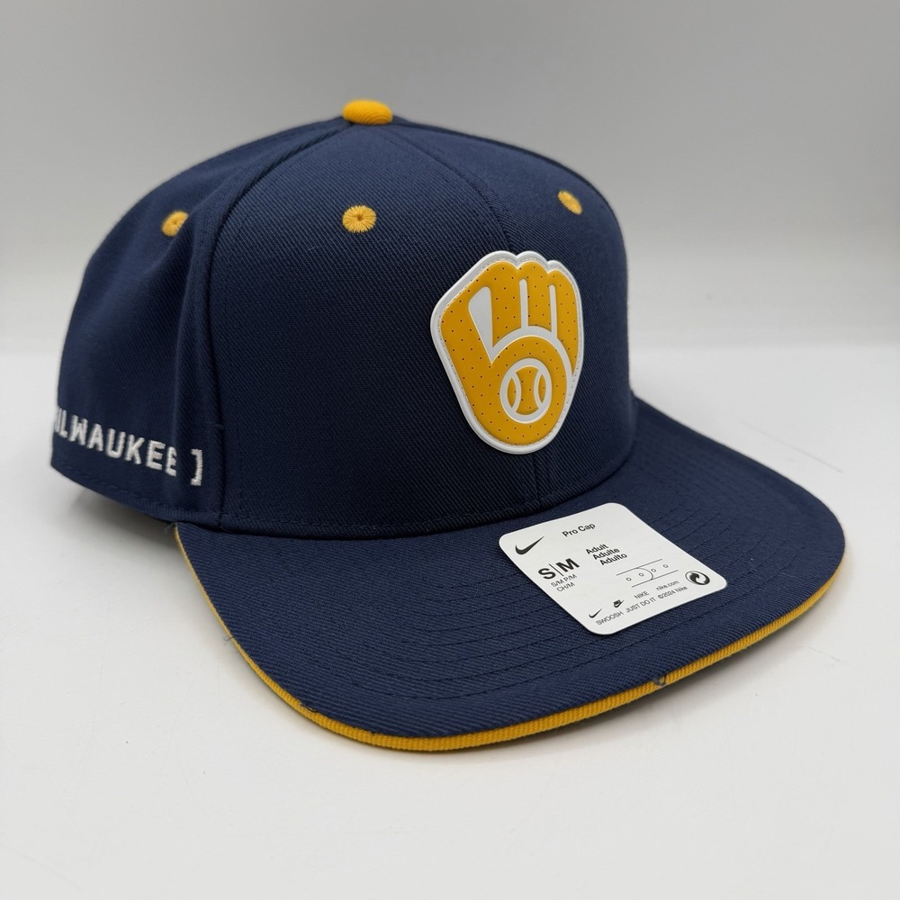Nike Milwaukee Brewers Hat Cap Sz S/M Snapback Adjustable Navy Blue MLB Baseball